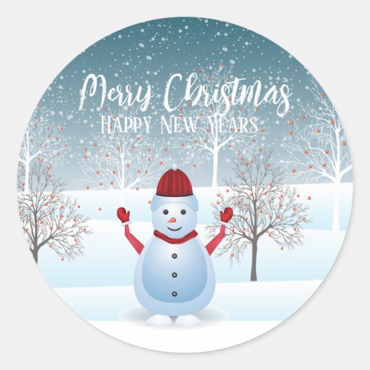 Stickers voor de winterkerstsnowman Klassic Round (Voorkant)