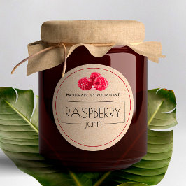 Stickers voor frambozenjam met een etiket op klein