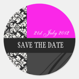 Stickers voor hot-roze en zwarte Damask Wedding