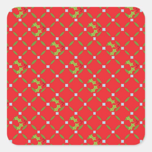 Stickers voor Red Kerstmis Holly Pattern Square (Voorkant)