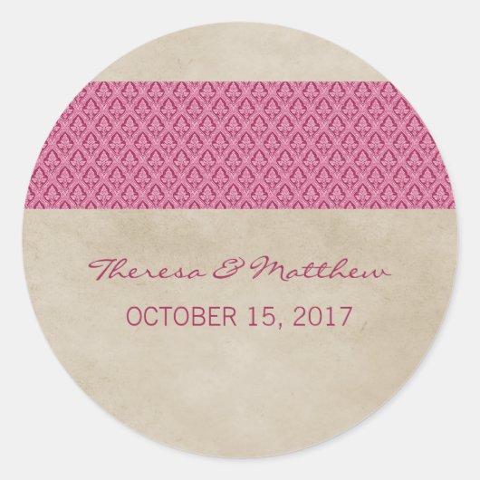 Stickers voor roze Rustic Damask Wedding (Voorkant)