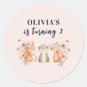 Stickers voor verjaardagskaarten Bosdieren | Roze  (Voorkant)