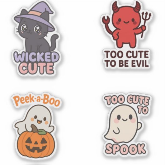 Stickersheet met ondeugend cute Halloween-figuurtj Sticker (Voorkant)