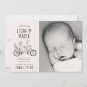 Stickfiguren op tandem fiets met baby zetel kaart (Voorkant)