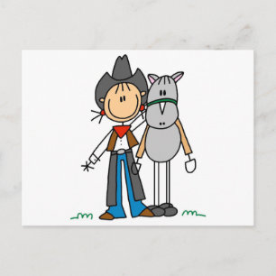 Stickfiguur Cowgirl met Paard T-shirts Briefkaart