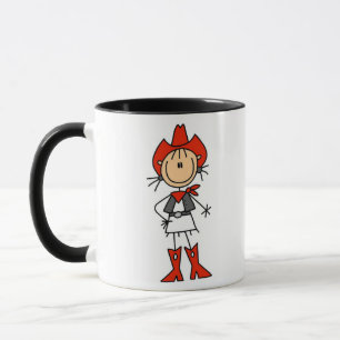 Stickfiguur Cowgirl Rode Hoed en Laarzen Mok