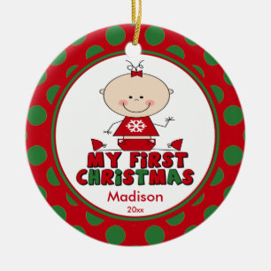 Stickfiguur Meisje Baby's Eerste Kerstbal Keramisch Ornament