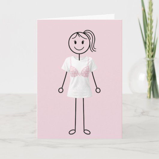 Stickfiguur Meisje Borstkanker Overlevende Kaart (Voorkant)