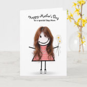 Stickfiguur meisje Moederdag voor stiefmoeder Kaart (Gele Bloem)