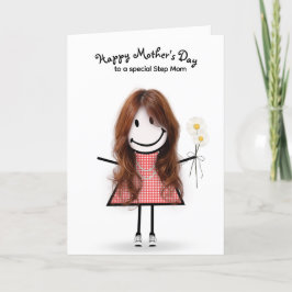 Stickfiguur meisje Moederdag voor stiefmoeder Kaart