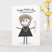 Stickfiguur meisje Moederdag voor stiefmoeder Kaart (Gele Bloem)