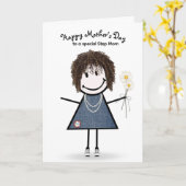 Stickfiguur meisje Moederdag voor stiefmoeder Kaart (Gele Bloem)