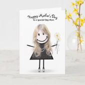 Stickfiguur meisje Moederdag voor stiefmoeder   Kaart (Gele Bloem)