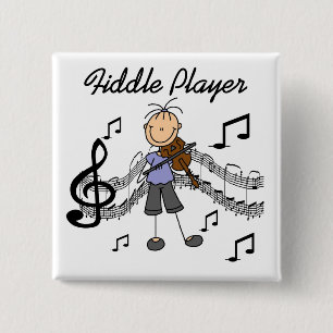 Stickfiguur Meisje Vioolspeler T-shirts en Cadeaus Vierkante Button 5,1 Cm
