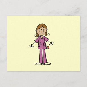 Stickfiguur verpleegster met medium huidskleur briefkaart