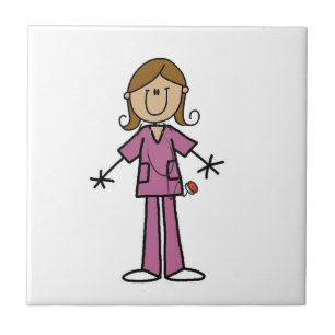 Stickfiguur verpleegster met medium huidskleur tegeltje