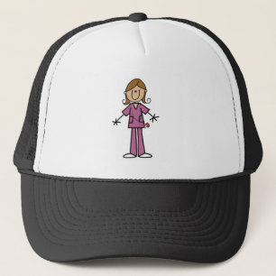 Stickfiguur verpleegster met medium huidskleur trucker pet