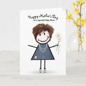 Stickfiguurmeisje Moederdag voor stiefmoeder   Kaart (Gele Bloem)