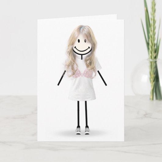 Stickfiguurmeisje overlevende van borstkanker kaart (Voorkant)
