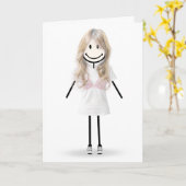 Stickfiguurmeisje overlevende van borstkanker kaart (Gele Bloem)