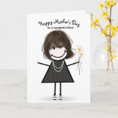 Stickfiguurmeisje voor Moederdag Kaart (Gele Bloem)