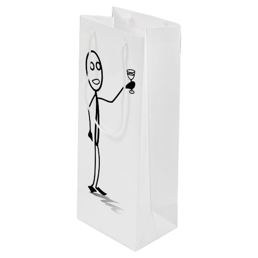 Stickman met een glas wijn schattig zwart wit cadeautas (Voorkant Gekanteld)