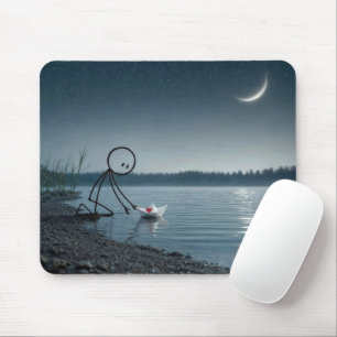 Stickman Met een Hart in een Papieren Boot Muismat