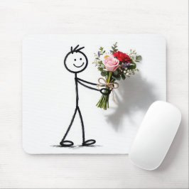 Stickman Met Rozenboeket Muismat