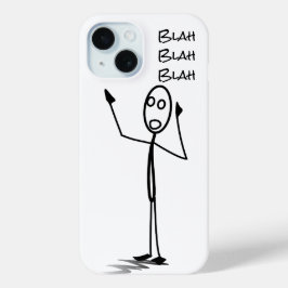 Stickman op telefoon grappig Zwart en wit bla bla iPhone 15 Case