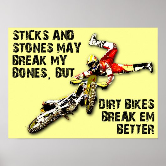 Sticks and Stones Dirt Bike Motocross Funny Poster (Voorkant)