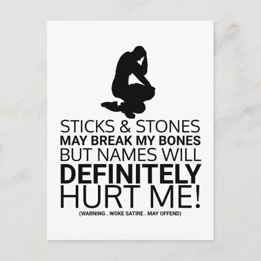 Sticks & Stones, Woke Satire Briefkaart (Voorkant)