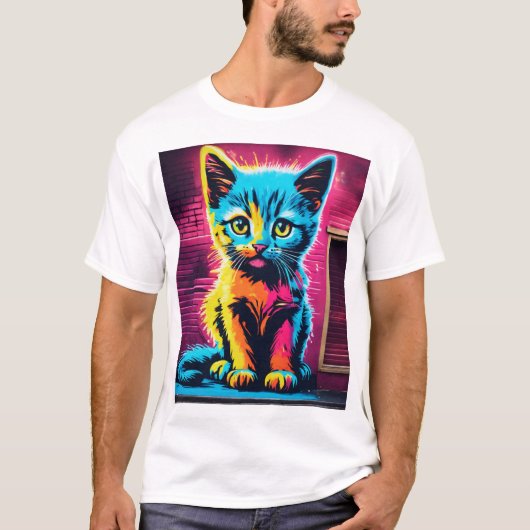 Sticky Kitty–Levendige Cursieve Graffiti Logo T-Sh T-shirt (Voorkant)