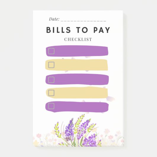 Sticky Note BILLS TO PAY Check box Purple Lavender (Voorkant)