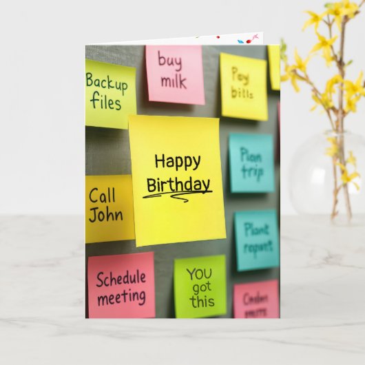 Sticky Note Birthday Kaart (Gele Bloem)