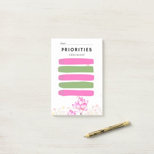 Sticky Note PRIORITEIT Checkbox Roze Lelie (Op bureau)