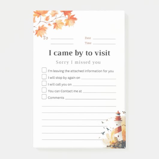 Sticky notitie voor terugkeerbezoek - Ononderbroke Post-it® Notes (Voorkant)
