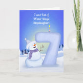 Stiefdochter Gefeliciteerd 7e verjaardag Sneeuwman Kaart (Voorkant)
