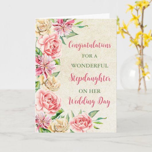 stiefdochter trouwdag gefeliciteerd kaart (Gele Bloem)