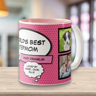 Stiefmoeder, Bonus Moeder 4 Foto Fun Roze Tweekleurige Koffiemok