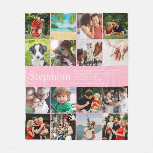 Stiefmoeder Bonus Moeder Definitie Fotocollage Roz Fleece Deken (Voorkant)