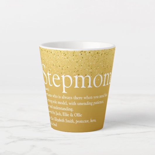 Stiefmoeder Definitie Goud Glitter Latte Mok (Voorkant)