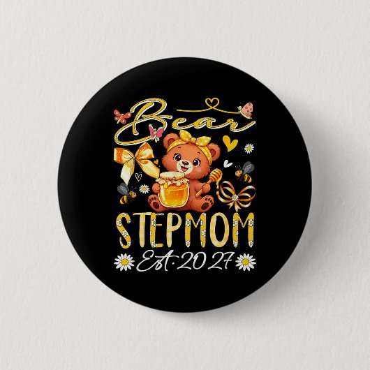 Stiefmoeder Est 2027 Bloem Boord Stropdas Moederda Ronde Button 5,7 Cm (Voorkant)