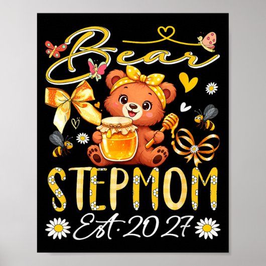 Stiefmoeder Est 2027 Bloemrijke Strik Das Moederda Poster (Voorkant)