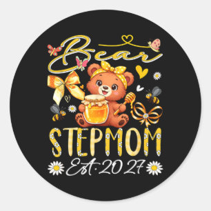 Stiefmoeder Est 2027 Bloemrijke Strik Das Moederda Ronde Sticker