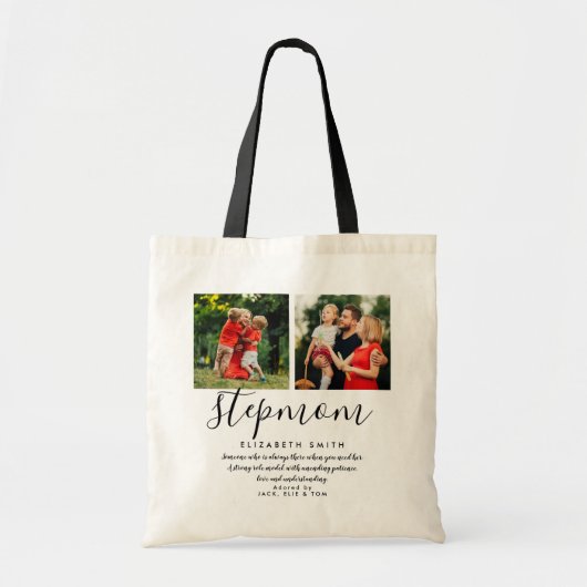 Stiefmoeder Script Quote Foto Boodschappentas Tote Bag (Voorkant)