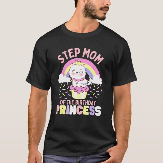 Stiefmoeder van de verjaardagsprinses Cute Cat op T-shirt (Voorkant)