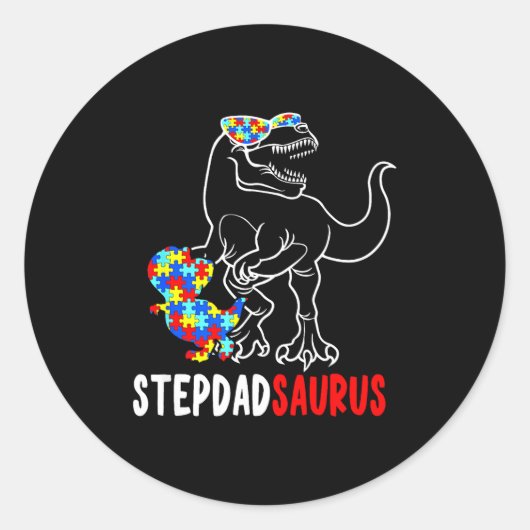 Stiefpappasaurus T Rex Dinosaur Autisme Bewustzijn Ronde Sticker (Voorkant)