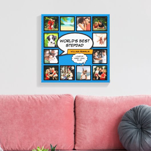 Stiefvader, Stiefpapa 12 Foto's Blauwe Strip Canvas Afdruk (Insitu (Woonkamer))