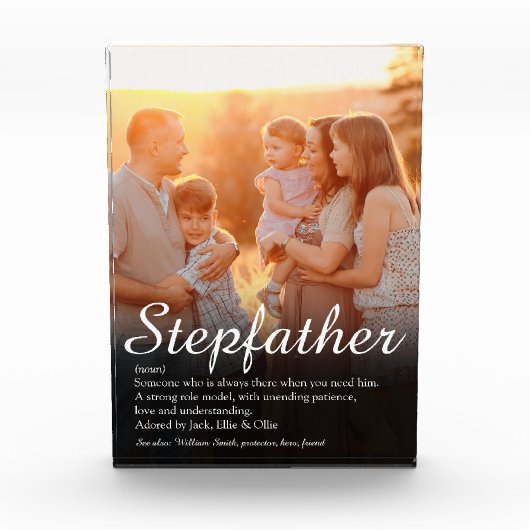 Stiefvader Stiefpapa Definitie Elegant Script Leuk Fotoblokken (Voorkant)