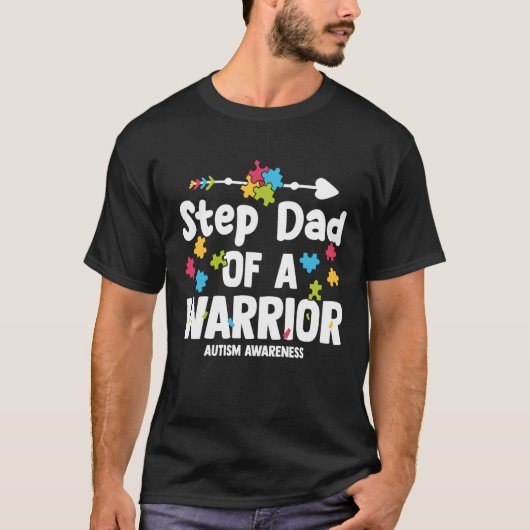 Stiefvader van een Warriors-autismegezinspuzzelbew T-shirt (Voorkant)